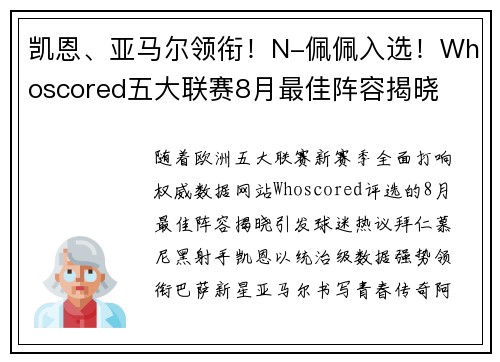 凯恩、亚马尔领衔！N-佩佩入选！Whoscored五大联赛8月最佳阵容揭晓